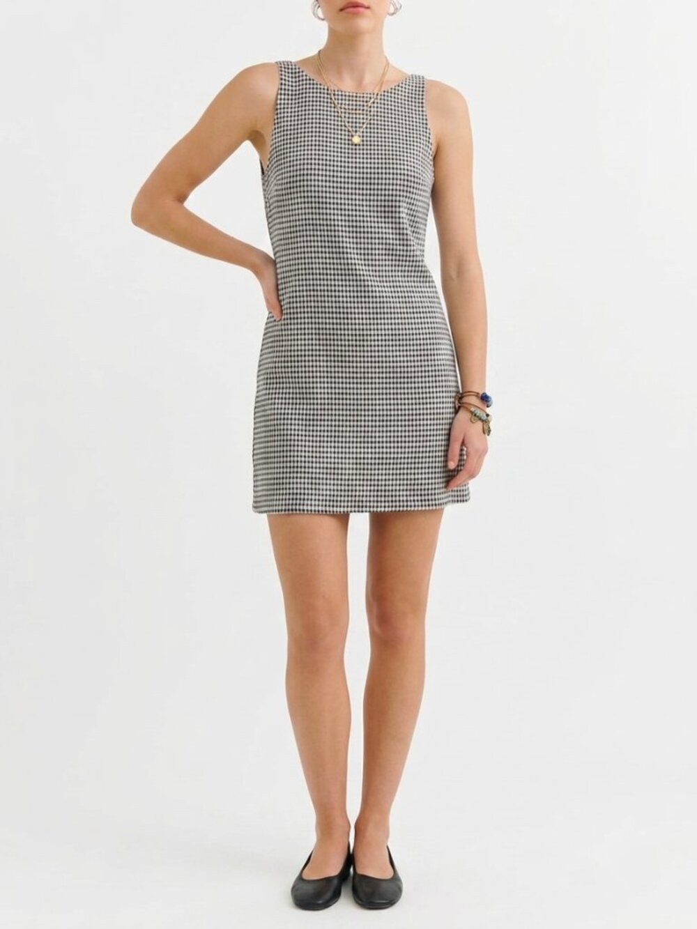 NWT Reformation Rosemond Linen Mini Dress Gingham Black White Low Back 2 - Picture 2 of 9